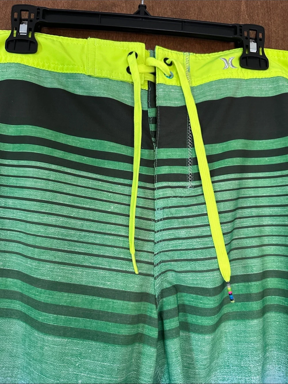 Hurley Green Gradient Stripe Board Shorts with Neon Trim